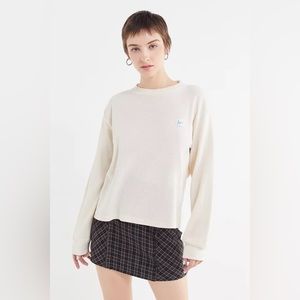 (UO) White waffle cropped long sleeve